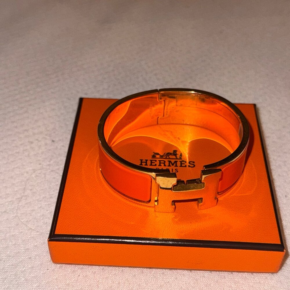 Hermes Wide Clic Clac H Bracelet (Orange/Yellow Gold Plated) - PM